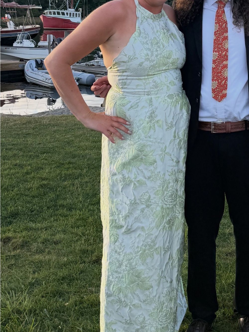 Sculpted Halter Maxi Dress in Light Green Floral